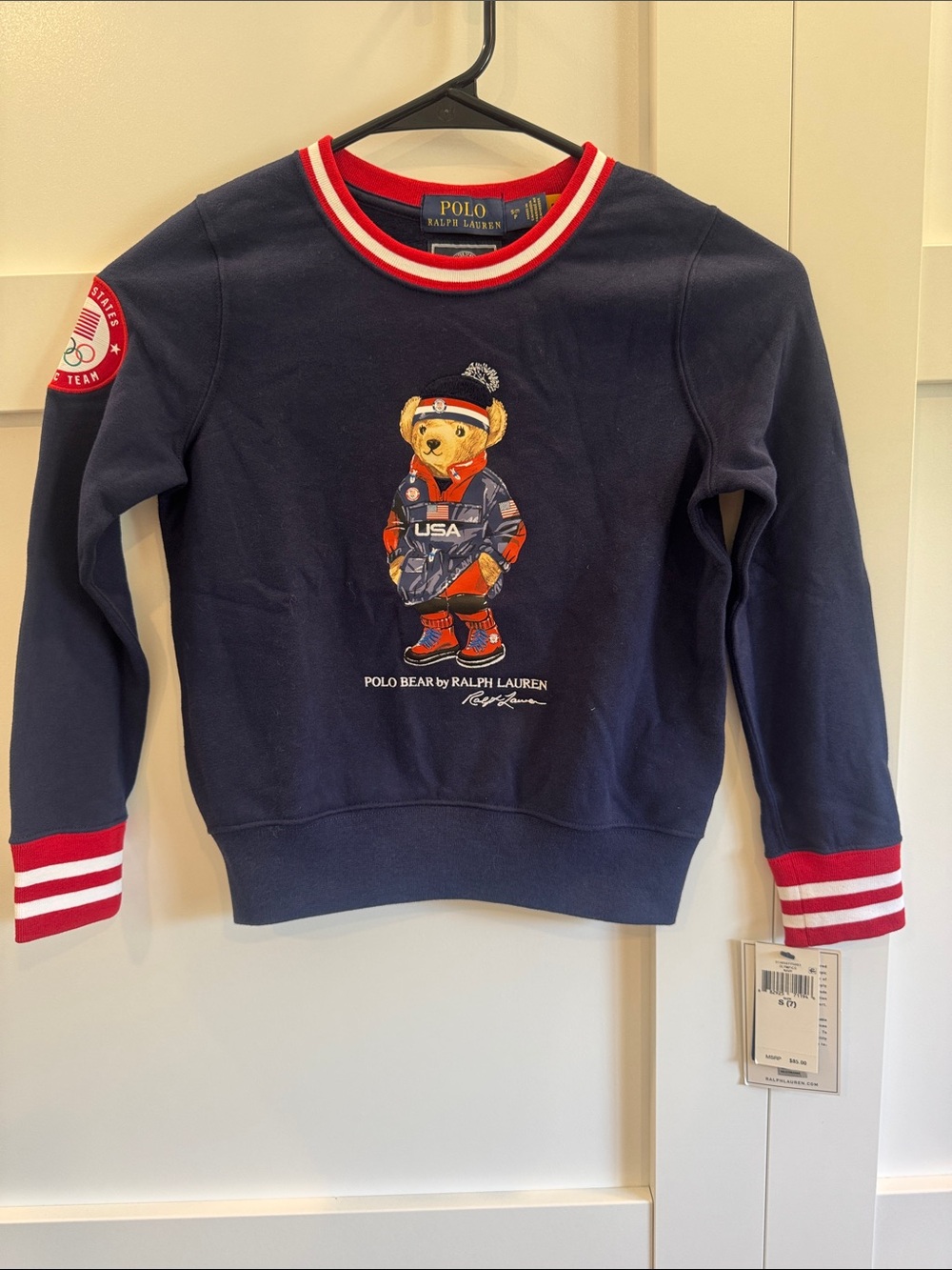 Ralph Lauren Navy Sweatshirt with Red & White Trim and Polo Bear
